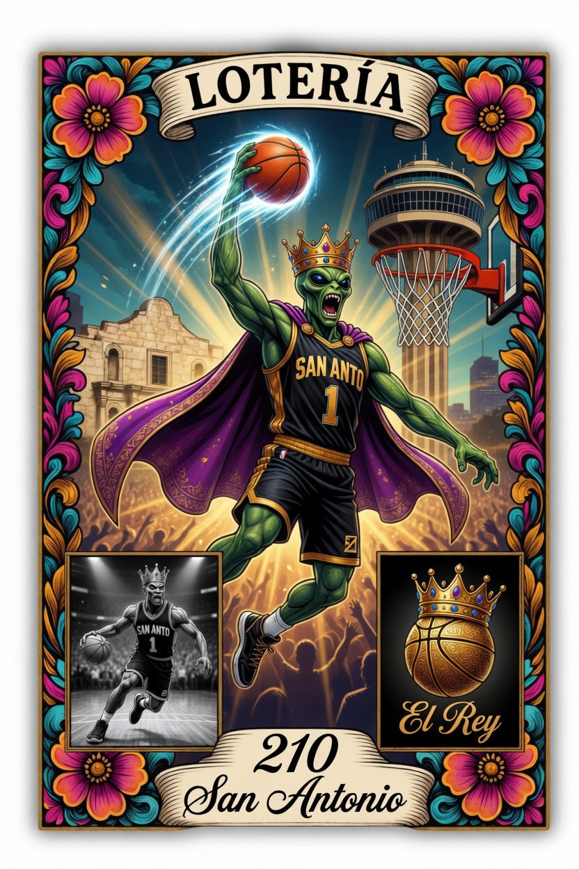 Lotería San Antonio Alien King Basketball T-Shirt